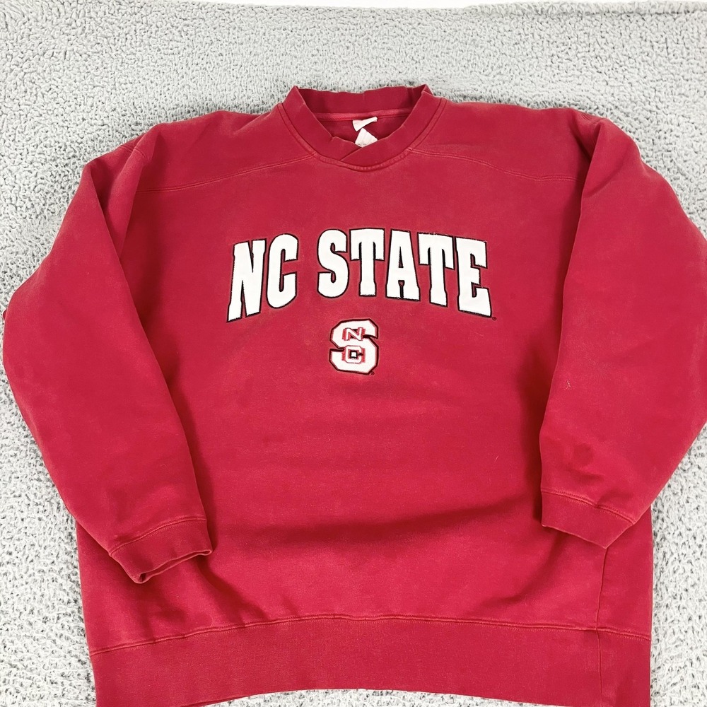 NC State Wolfpack Sweatshirt Mens 2XL Red NCAA Football‎ Adidas Fleece Crewneck